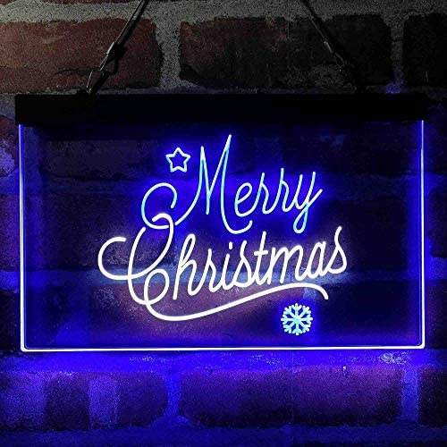 Merry Christmas Snowflakes Dual LED Neon Light Sign